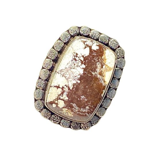 Natural Wild Horse Jasper Gemstone in a Handcrafted 925 Stamped Ring (7.25) - Picture 6 of 10